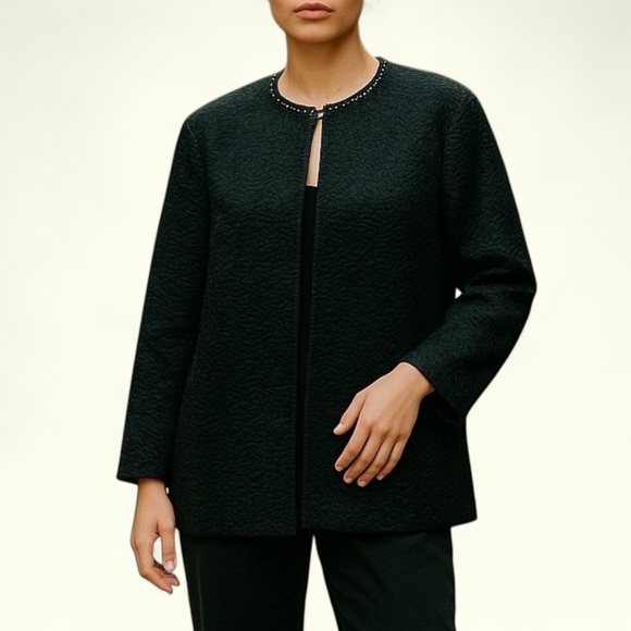 Beaded Black Faux Fur MobWife Glam Women's Jacket Coat NWOT Size 16 - Picture 1 of 11